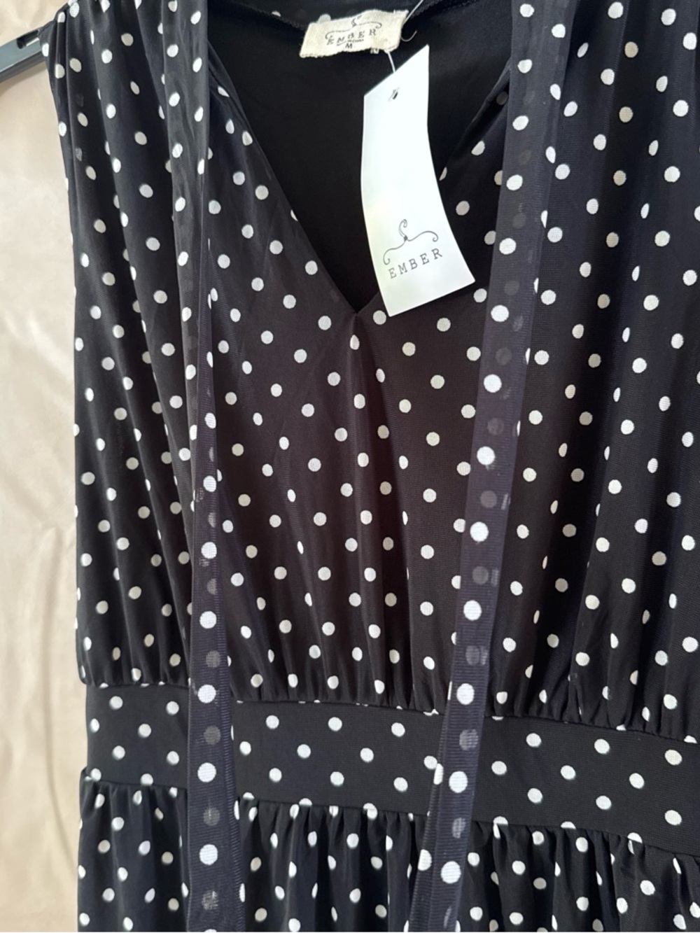 Black Dress with White Polka Dots, Midi - Picture 3 of 7